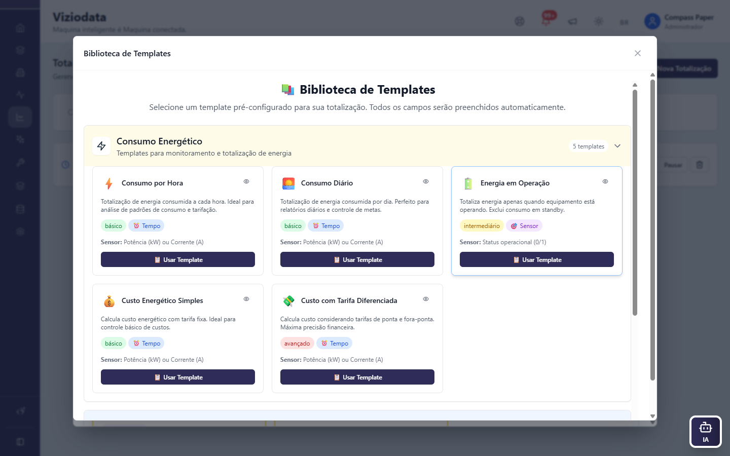 Totalização energética multi-site em utilities